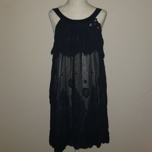 BCBG Max Azria Black Silk Lace Polka Dot Dress